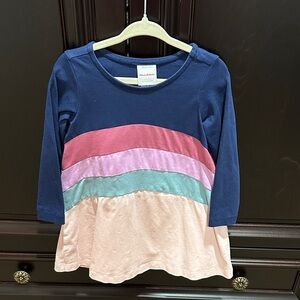 Hanna Andersson Navy and Pastel Striped Long Sleeve A-line dress